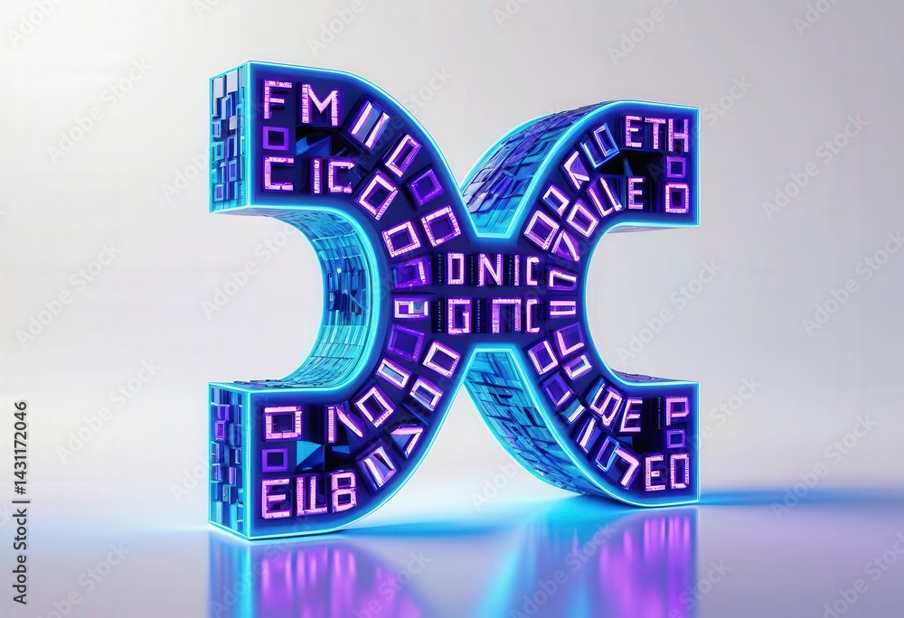 Poster a vibrant blue neon letter 