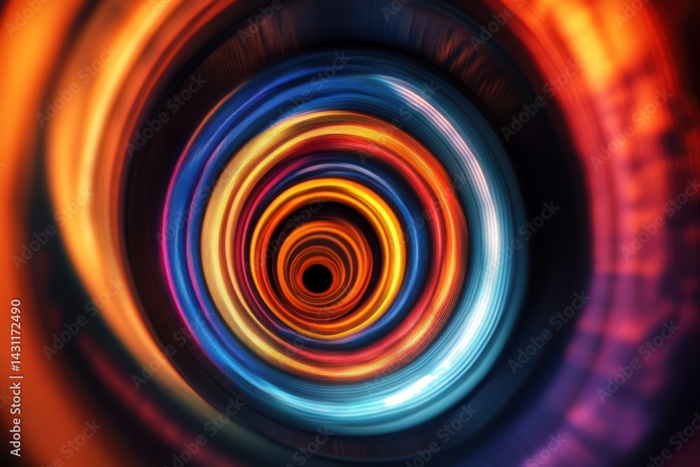 Poster colorful spiral abstract showcasing vibrant lights and patterns in a circular motion
