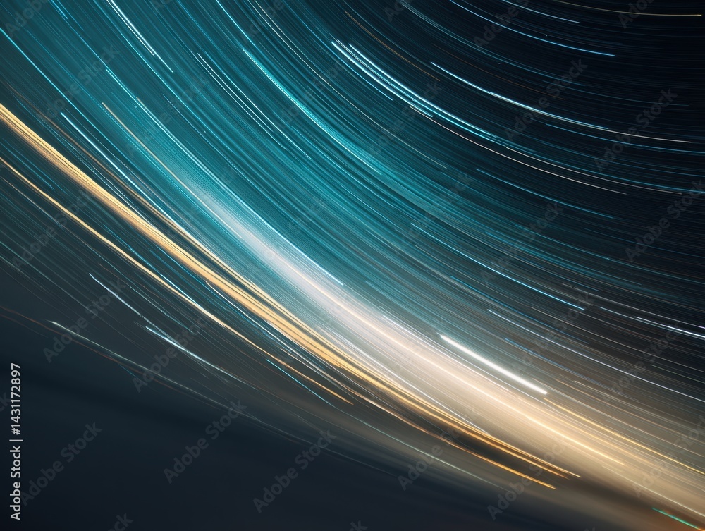 Poster abstract celestial light trails in cosmic space long exposure photography creating a mesmerizing vis