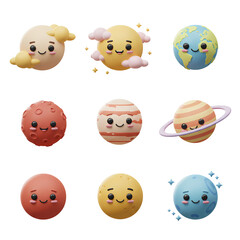 Obraz premium 3D Render Bundle of Friendly Planet Characters