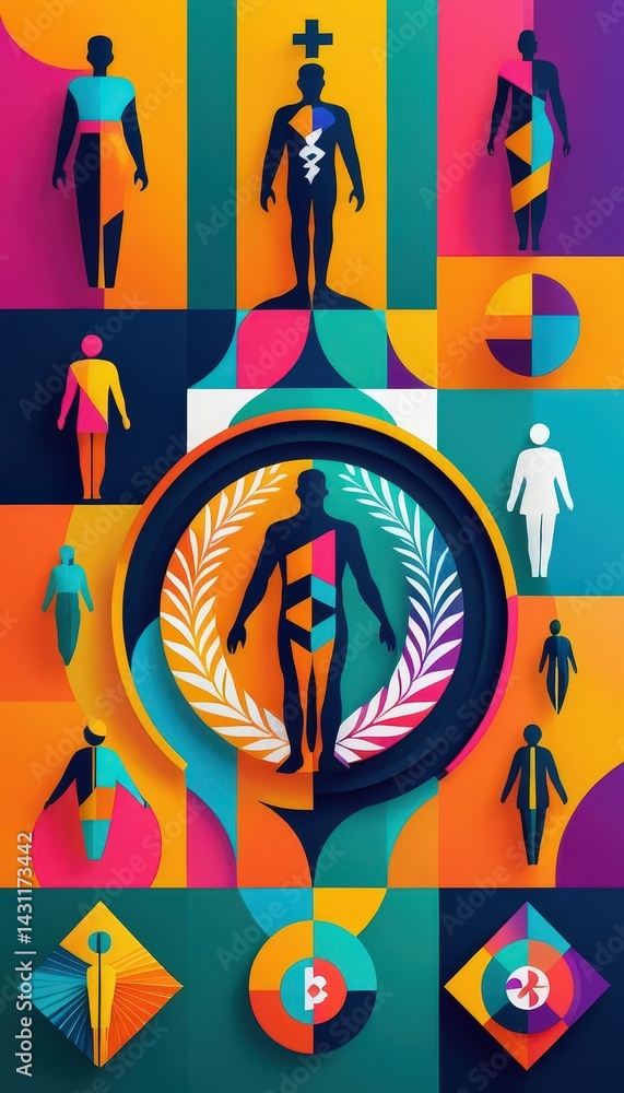 Poster a vibrant poster featuring an array of intricately designed paper cutouts in various shapes and colo