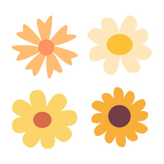 Daisy chamomile set. Yellow Hand drawn Camomile icon. Cute round flower head plant collection. Love card symbol. Growing concept. Childish style. Simple flat design. White background. Vector