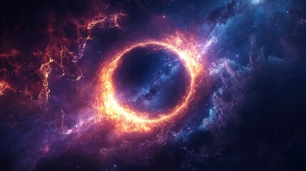 Obraz premium Cosmic Ring of Fire: A Celestial Dance of Energy and Nebulae