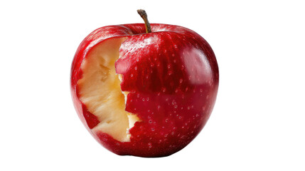 Bitten Apple: A close-up captures a vibrant red apple with a single bite taken out of it, revealing the fresh and juicy interior, symbolizing healthy living.