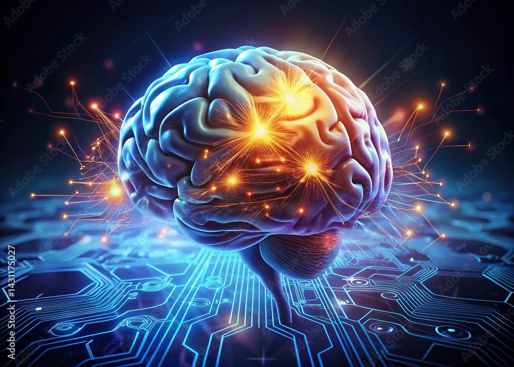 Poster ai brain: machine learning neural network concept, futuristic technology stock photo