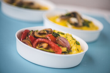 Homemade recipes for light porridge with vegetables. Vegan porridge and grilled vegetables. Diet plan for a healthy lifestyle.