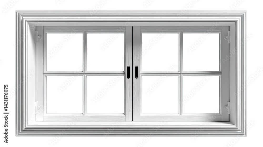 Poster classic window frame: a detailed shot of a pristine, double-sash window, showing intricate architect