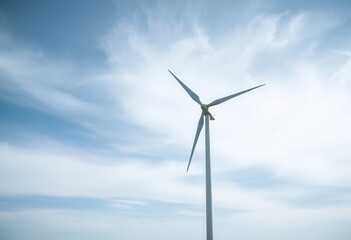 Single Wind Turbine Energy Generator Rotating Against a Cloudy Sky Renewable Power Source