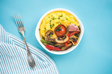 Diet menu. Vegan cereal and vegetable dish. Healthy lifestyle diet plan.