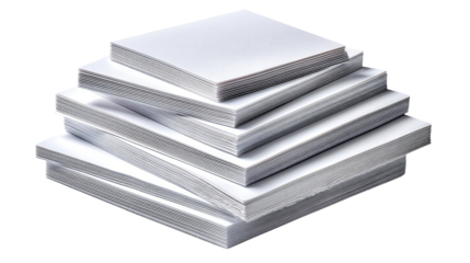 Stacks of Clean Papers: An orderly arrangement of pristine, blank paper sheets, ready for any purpose. Representing purity and potential, this image is perfect for design and business applications.