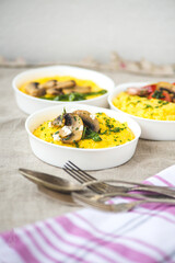 Easy recipes with grilled vegetables and grains. Italian polenta with vegetables.