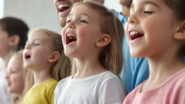 Children's choir singing in harmony for performance or event