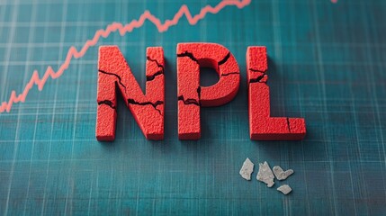 The word "NPL" with cracks and a background representing an economic crisis or recession. Rising non-performing loans in the system affecting banks.