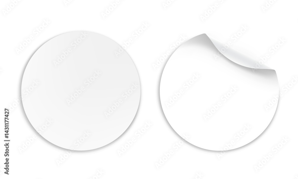 Poster vector realistic sticky round sticker with curled edges and shadow isolated on transparent backgroun