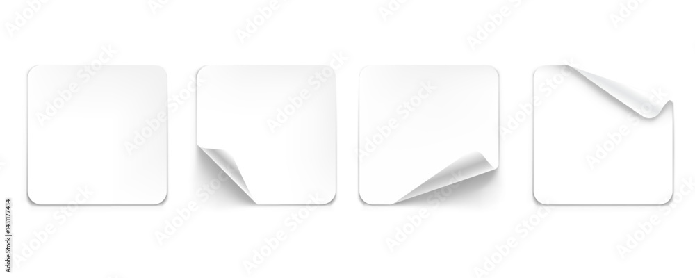Poster vector realistic sticky square sticker with curled edges and shadow isolated on transparent backgrou