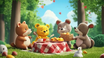 Adorable Animal Picnic: A Whimsical 3D Render