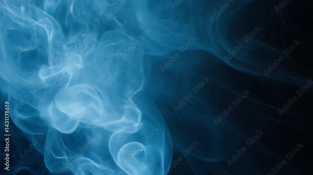Poster ethereal blue smoke swirls in fluid movement against dark background, creating mesmerizing and tranq