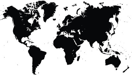 Distressed Vector World Map &ndash; Bold Black Continent Outlines for Print Projects, Digital Design, and Educational Tools