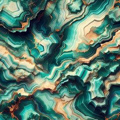 Obraz premium Abstract agate stone texture in emerald green and turquoise with intricate patterns and copy space