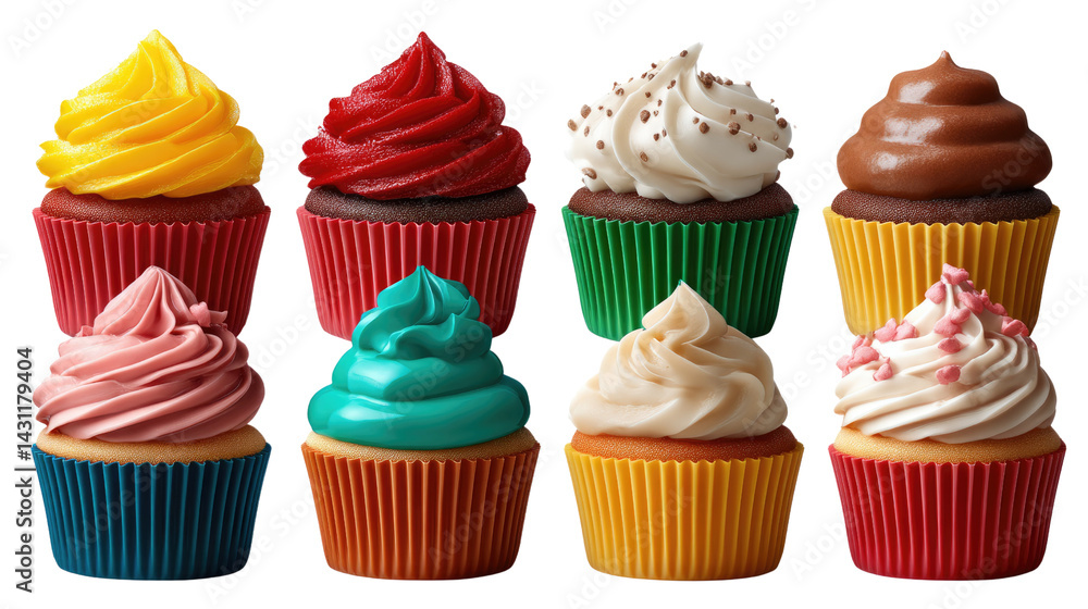 Poster a colorful array of homemade cupcakes: a close-up shot of a collection of cupcakes arranged artistic