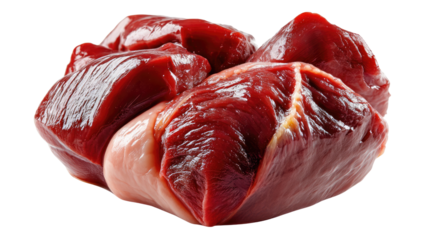 Raw Venison Meat: Close-up view of fresh, raw venison meat, showcasing its rich, deep red color and marbled texture. The meat is presented in a natural, uncooked state.