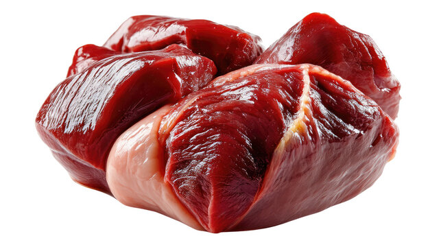 Raw Venison Meat: Close-up view of fresh, raw venison meat, showcasing its rich, deep red color and marbled texture. The meat is presented in a natural, uncooked state.