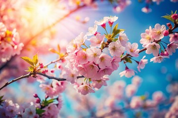 Blooming Spring Tree, Tilt-Shift Miniature, Sunny Day, Pink White Flowers