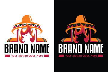 emblem sombrero fire hot chicken tacos mexican food illustration vector logo design