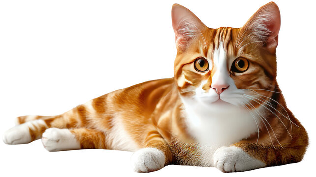 Ginger Cat in a Relaxed Pose: A captivating ginger cat with striking stripes and white markings reclines gracefully, exuding a sense of calm and contentment.
