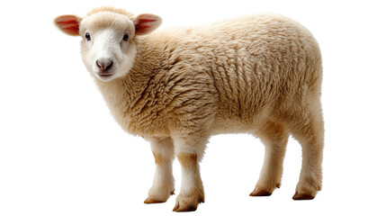 Fototapeta premium Lamb Portrait: A charming lamb, showcasing its soft woolly coat and innocent gaze, stands out in a delightful portrait, evoking a sense of tranquility.
