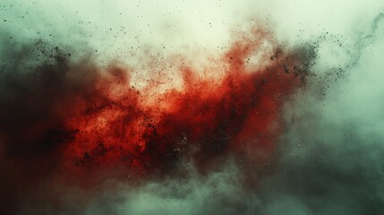 Abstract image showing a dark red and white cloud-like formation on green background.