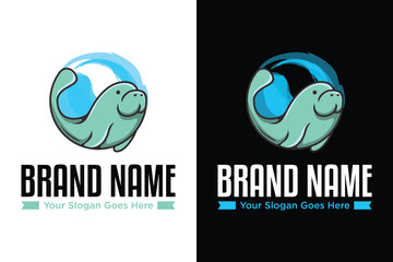simple manatee mascot illustration vector logo design