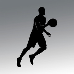 vector illustration of a silhouette of a basketball player dribbling and about to throw the ball.