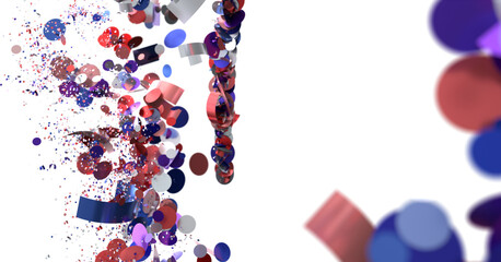 Vibrant red, blue, and purple confetti bursts. Perfect for celebration, party, or festive designs.