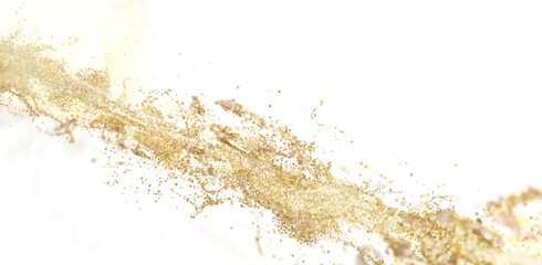 Abstract gold particles splash. Luxury texture. Festive background for design. Sparkling gold dust.
