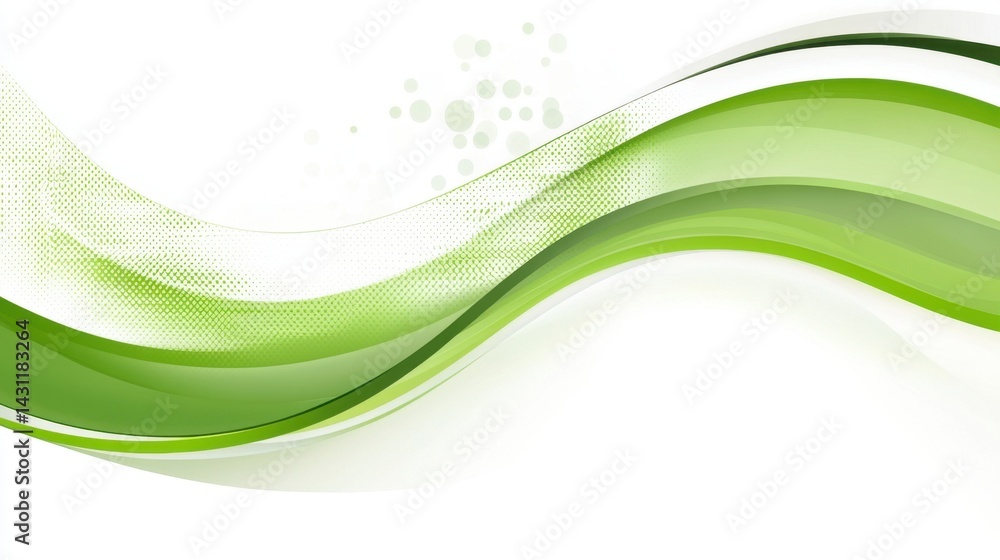 Poster dynamic green wave abstract background with halftone dots and elegant curves for modern design proje