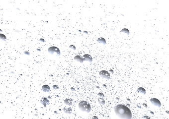 Sparkling silver bubbles on white. Ideal for cosmetics, luxury, and clean designs.