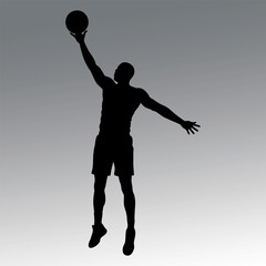 vector illustration of a silhouette of a basketball player dribbling and about to throw the ball.