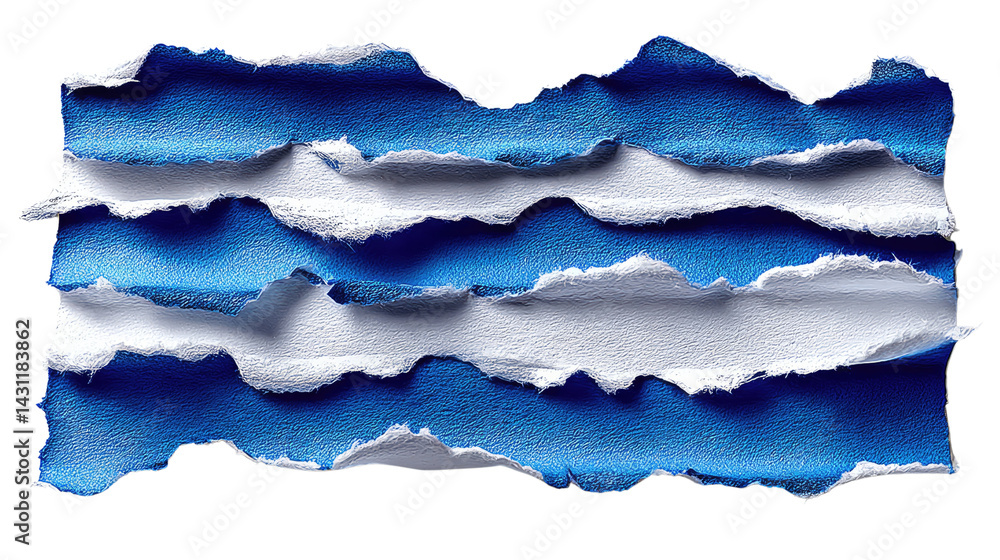 Aufkleber torn blue and white paper: abstract texture of ripped blue and white paper, creating a dynamic and v
