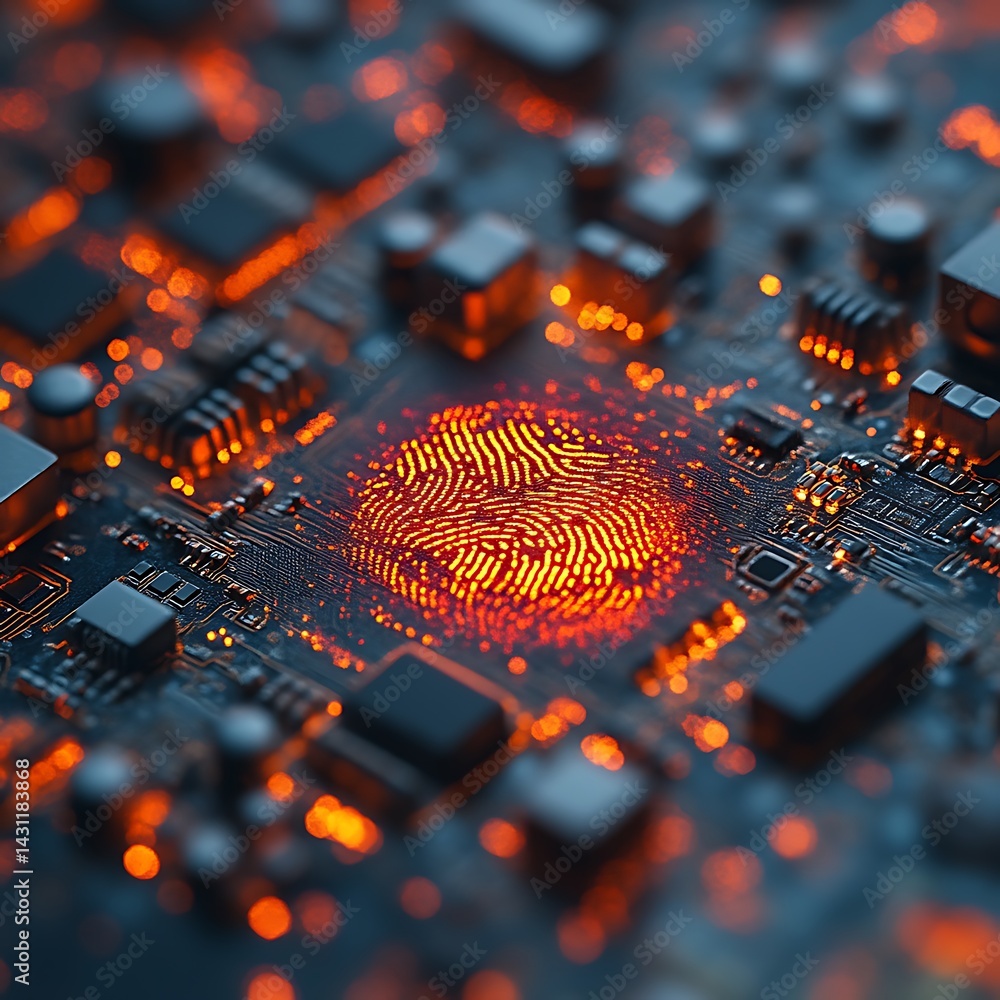 Aufkleber glowing fingerprint embedded in circuit board
