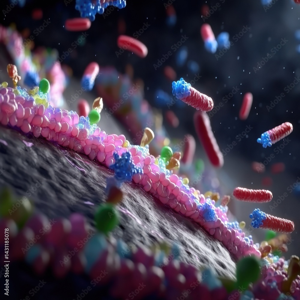 Aufkleber microscopic world of cells and viruses dynamic interaction on a cellular level scientific visualizat