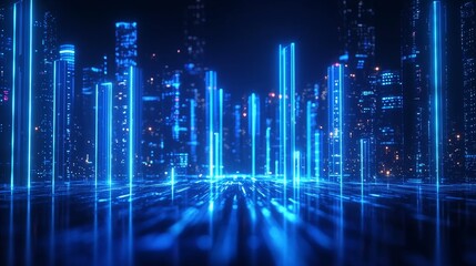 Fototapeta premium Futuristic Cityscape Neon Lights Digital Skyline Night View