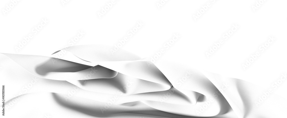 Poster a flowing white fabric drapes gracefully against a black background, creating a soft, abstract compo