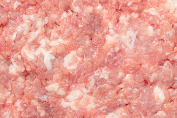 Texture of fresh raw ground pork for background.  Top view