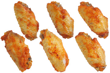 Set of buffalo spicy chicken mid jiont wings isolated on a transparent background.