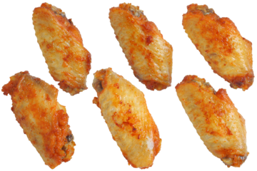 Set of buffalo spicy chicken mid jiont wings isolated on a transparent background.