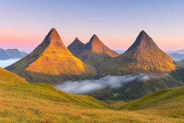 Naklejka premium Majestic Sunrise over Four Pointed Peaks Scenic Mountain Range Landscape