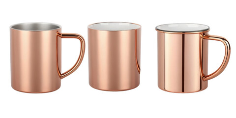 Stylish copper mugs mockup showcasing three unique designs perfect for beverages and presentations