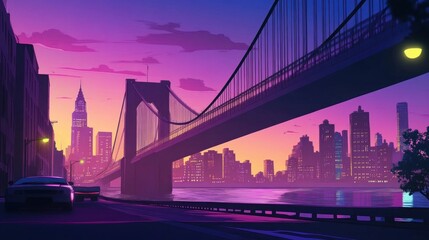 Obraz premium Urban Sunset Bridge Skyline