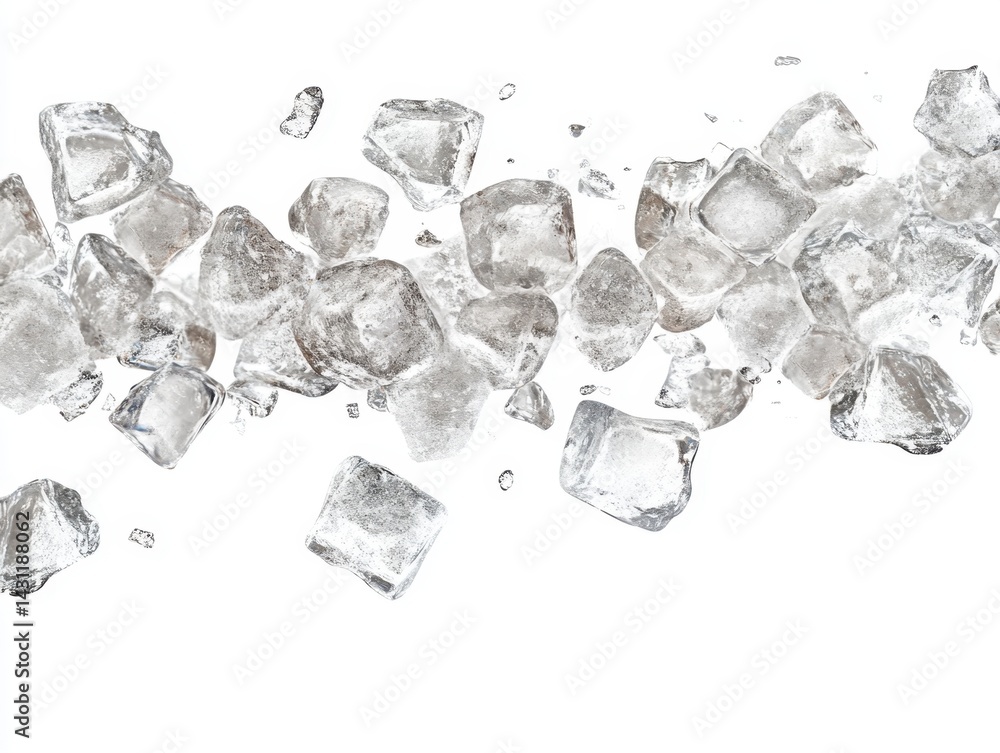 Poster refreshing ice cubes on white backdrop sparkling freshness and purity in a clean minimalist composit